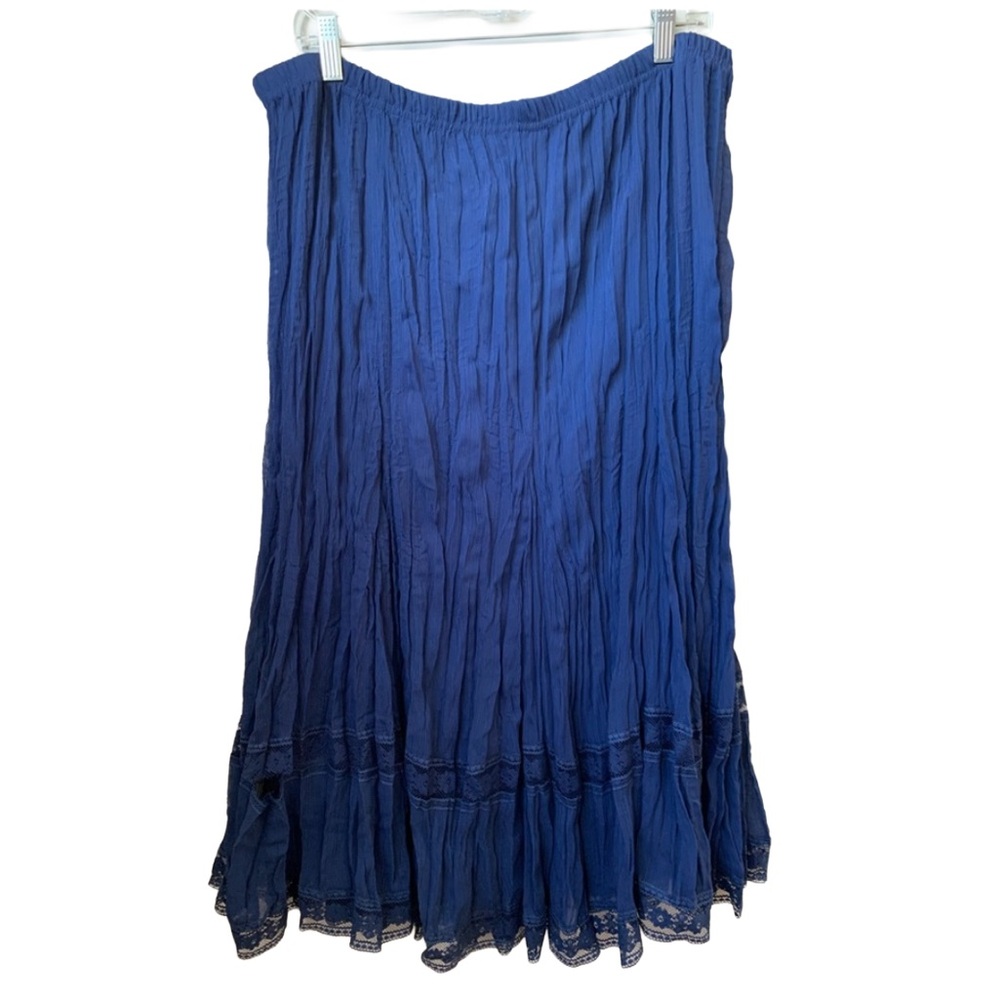 STUDIO 1940 Women’s Blue Gauze Crinkle  Lace Tiers Lined Midi/Maxi Skirt